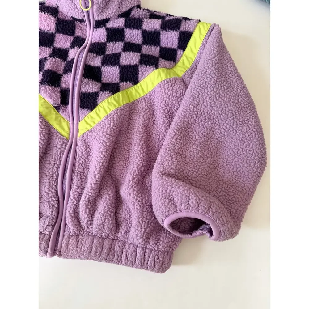 Old Navy Girls Sherpa Zip-Front Jacket - Purple Check